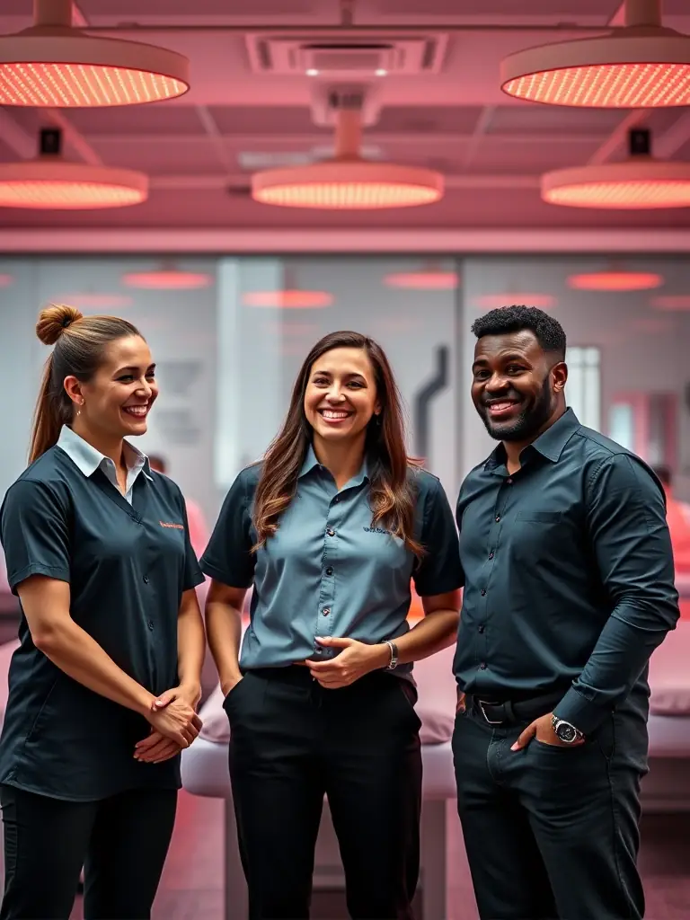 A team of GrowRx professionals managing the wellness clinic within a gym, highlighting the fully managed services and hands-off approach for gym owners.