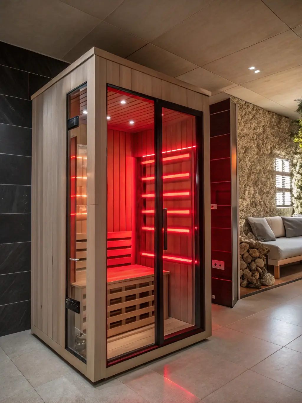 A clean and professional setup of red light therapy beds in a gym setting, emphasizing the ease of integration and minimal disruption to existing operations.